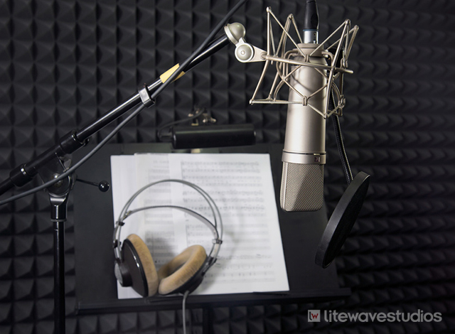Condenser microphone in vocal recording room